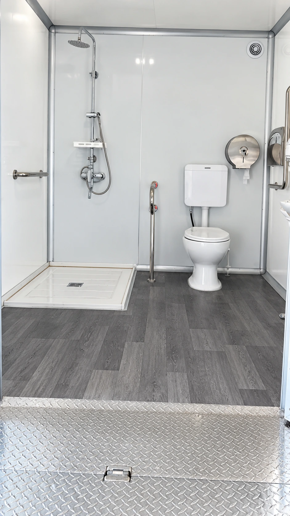 Shower-Restroom Combo (8 Stalls + 1 ADA) interior and equipment
