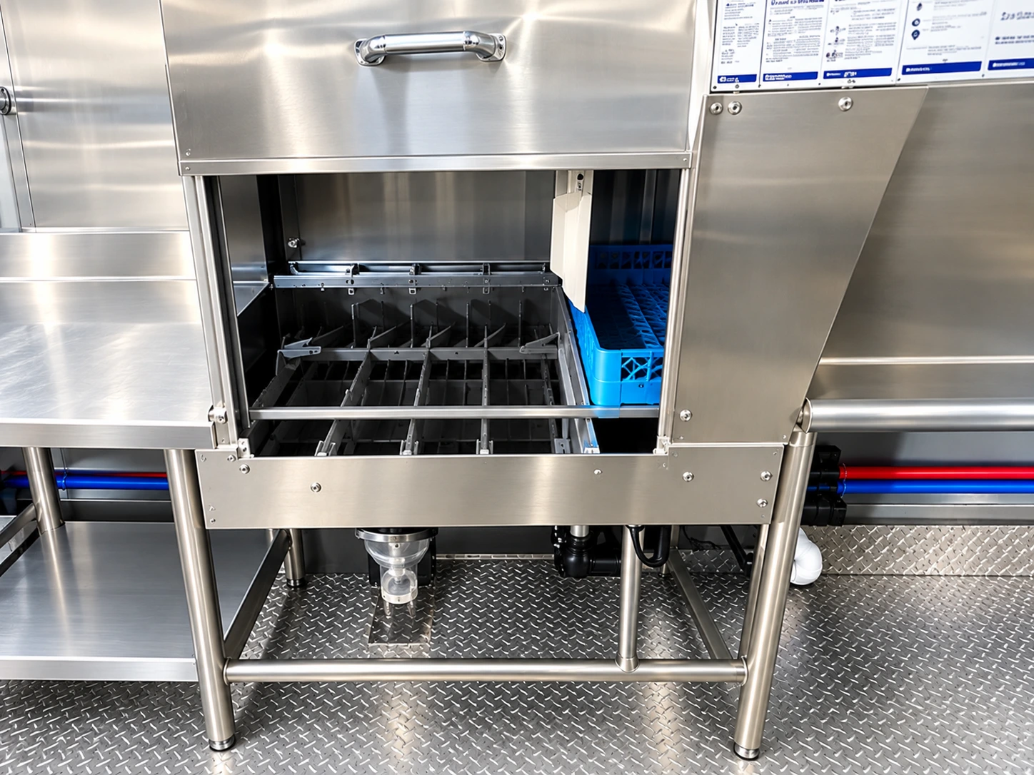 38ft High-Temp Conveyor Dish Trailer interior and equipment